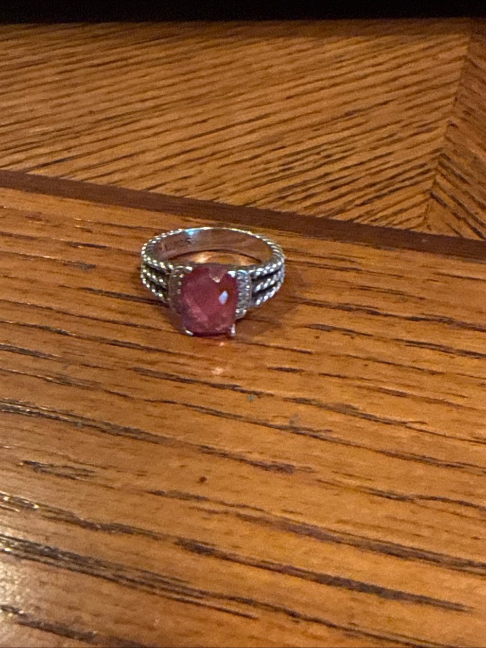 David Yurman Sterling Silver Pink Gemstone Ring with Braided Band